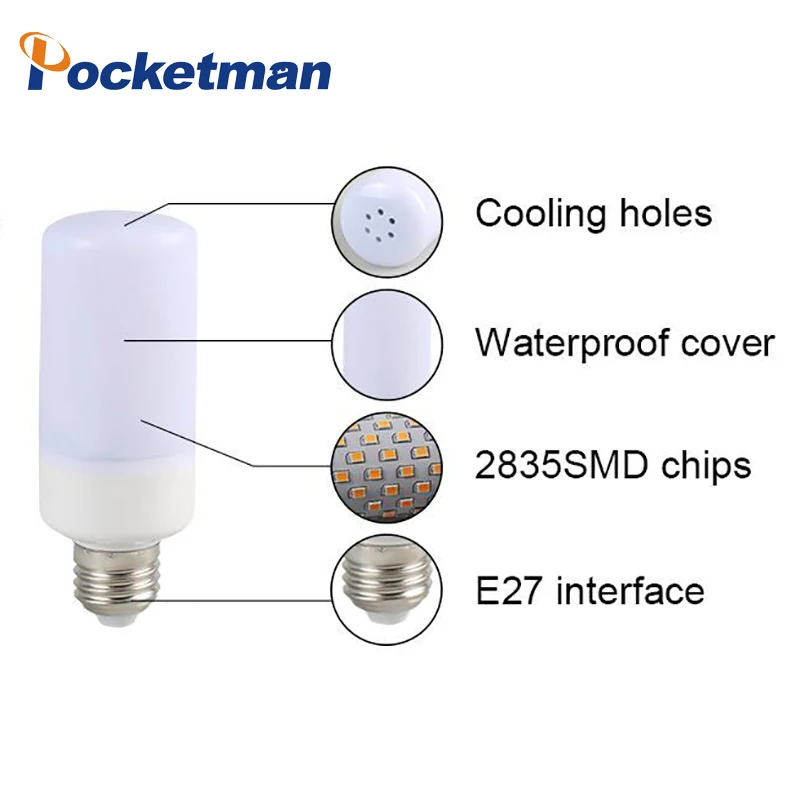 Светодиодный лампочка E27 с эффектом пламени лампочка-кукуруза E14 B22