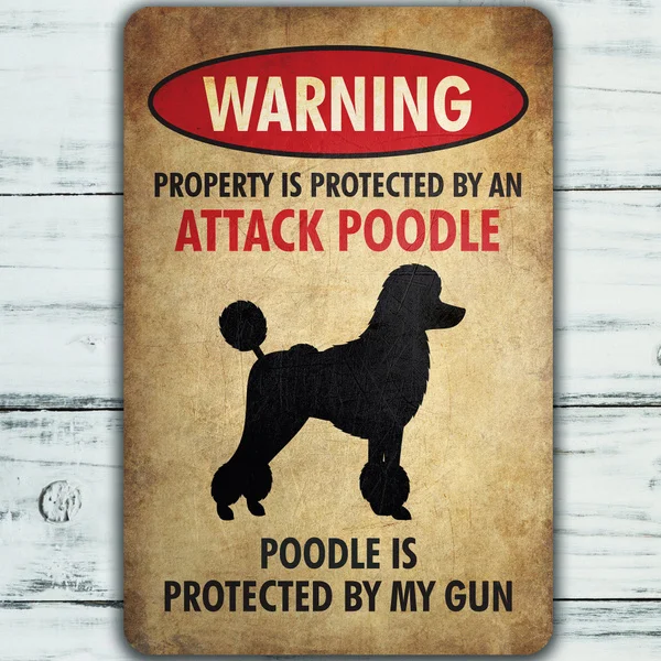 

Protect by Poodle Warning Tin Sign Vintage Farm Decor Art Pet Lover Tin Metal Sign Zoo Bar Club Cafe Garage Wall Decor