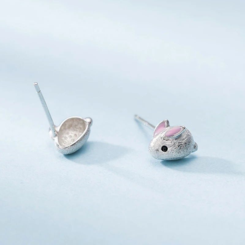 Милые серьги с кроликами из 100% серебра 925 пробы маленькие гвоздики матовой