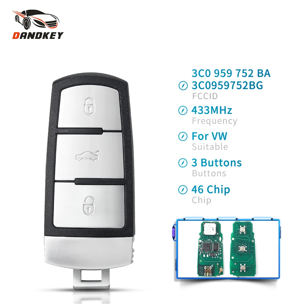 Dandkey 3C0959752BG / BA без ключа go умный дистанционный ключ-брелок от машины 433 МГц PCF7936 ID46