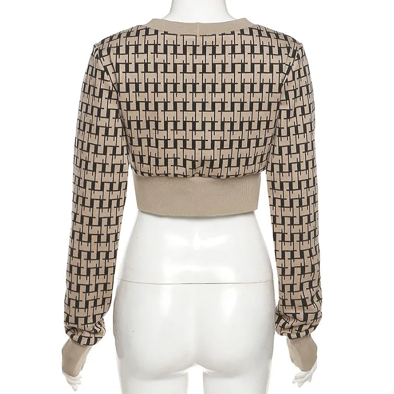 

women's top Spring long sleeve V-neck printed Cardigan button up cardigan slim and open navel versatile coat