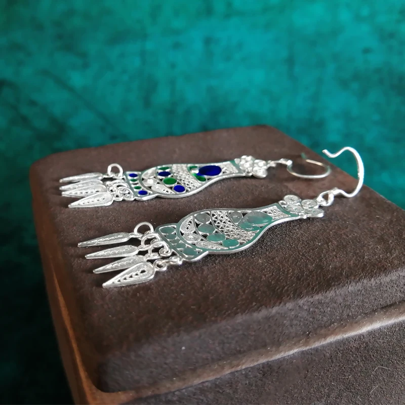Bastiee 999 Sterling Silver Earrings For Women Vintage Vase Cloisonne Enamel Luxury Jewelry Boho Ethnic Handmade Earings Retro | Украшения
