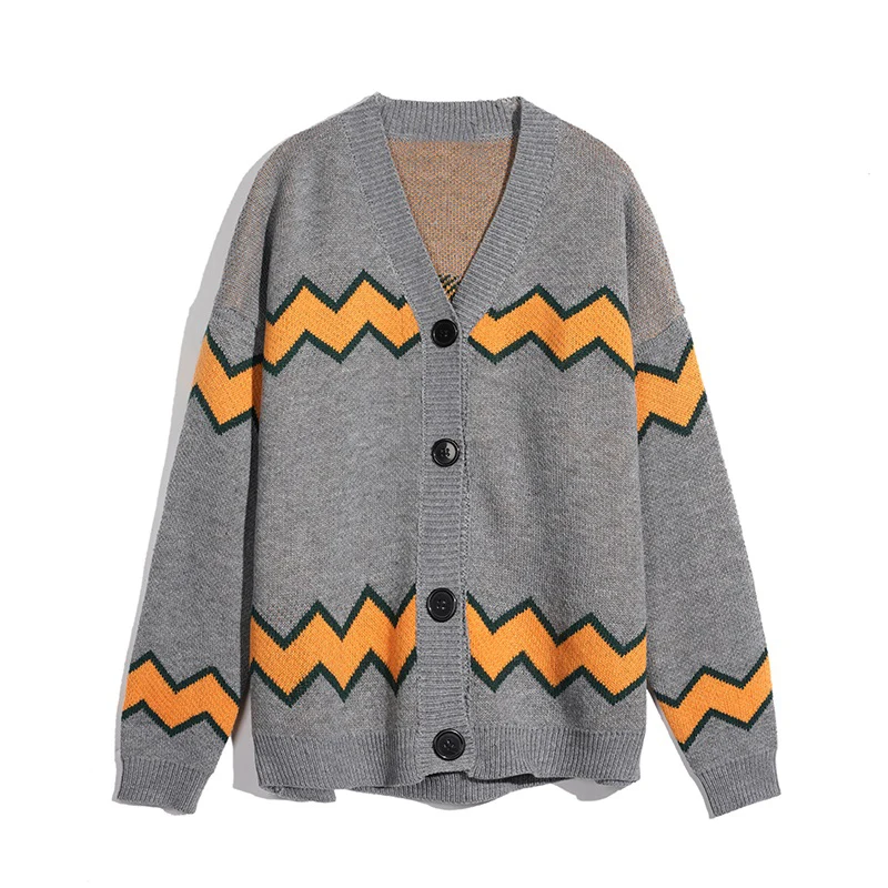 

Men Cardigans Casual Knitted Sweater Spring Autumn Outwear Patchwork Vintage Loose V-neck Korean Style Ulzzang Fashion Chic New