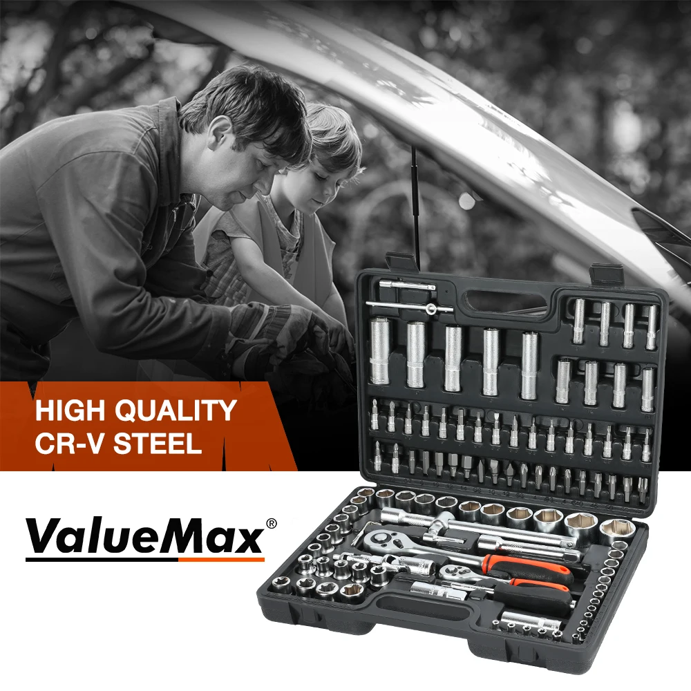 ValueMax 108PC Hand Tool Sets Car Repair Kit Set Workshop Mechanical Tools Box for Home Socket Wrench Screwdriver | Инструменты