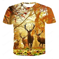 animal series gold funny elk pattern printing 3d t shirt mens summer oversize fashion leisure street party essential t shirt