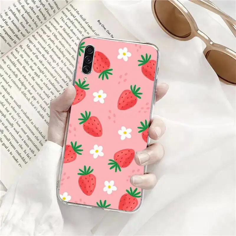 

Pink strawberry food Phone Case Transparent for Samsung A71 S9 10 20 HUAWEI p30 40 honor 10i 8x xiaomi note 8 Pro 10t 11