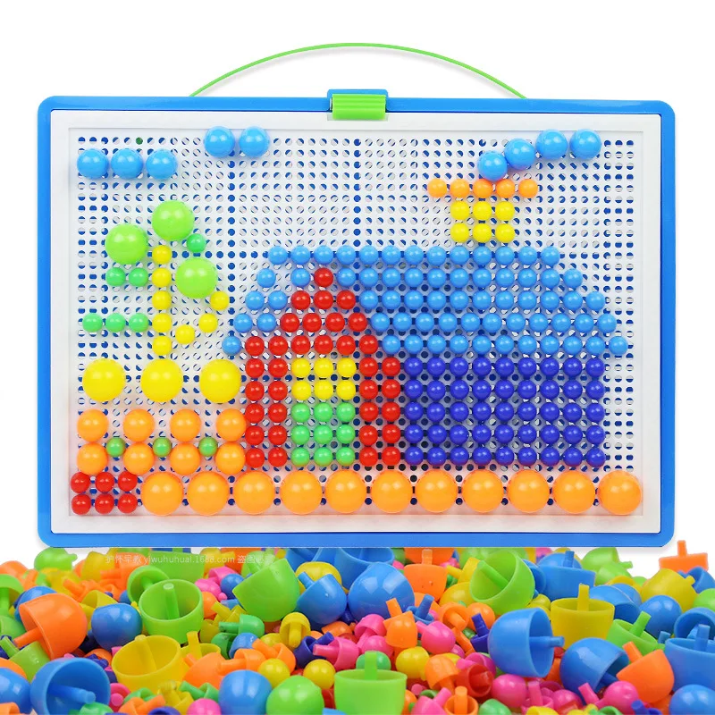 Hot Selling 296 Pcs Mosaic Peg Board Jigsaw Puzzle Mushroom Nails Peg Puzzles Educational Game Jigsaw Board Gifts Toys For Kids