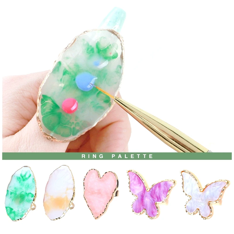 

1 Pcs Resin Stone Color Nail Art Ring Palette Finger Ring Plate Acrylic UV Gel Polish Cream Foundation Mixing Nail Art Equipment