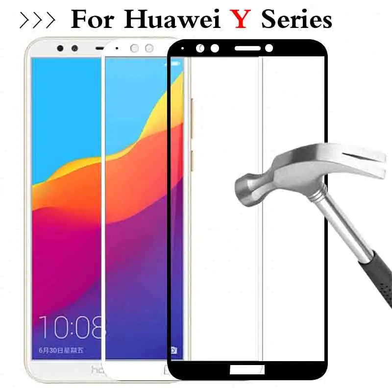 Закаленное стекло черного и белого цвета для Huawei Y3 Y5 Y6 Y7 Y9 Prime 2017 2018 Y 3 5 6 7 9 3y 5y 6y 7y 9y