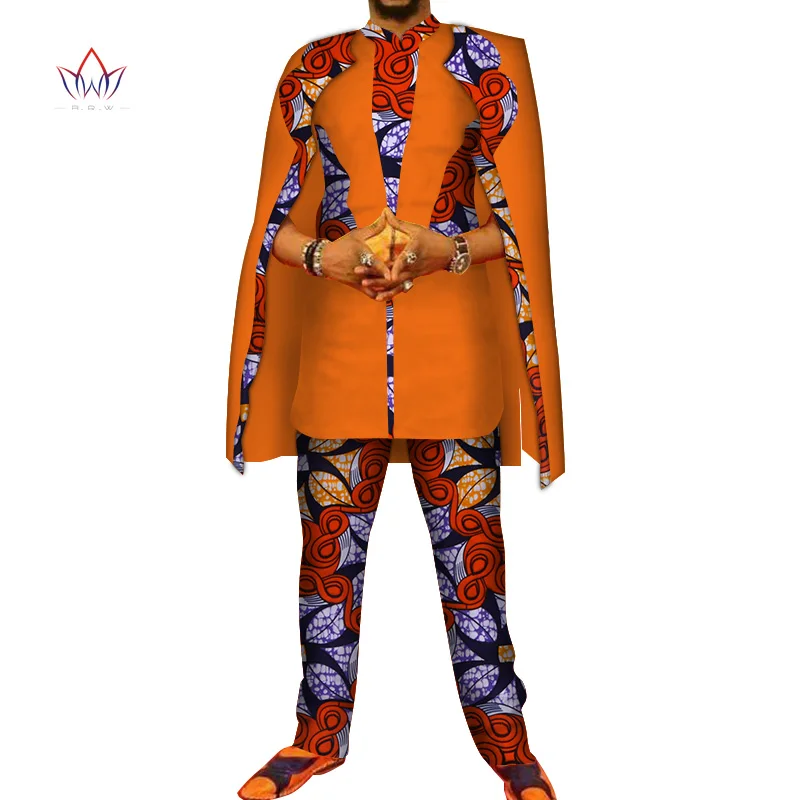 Африканский принт 3 шт. мужские комплекты Топ dashiki и брюки и халат набор Базен размера плюс традиционная африканская одежда 6XL WYN327 - Цвет: 13