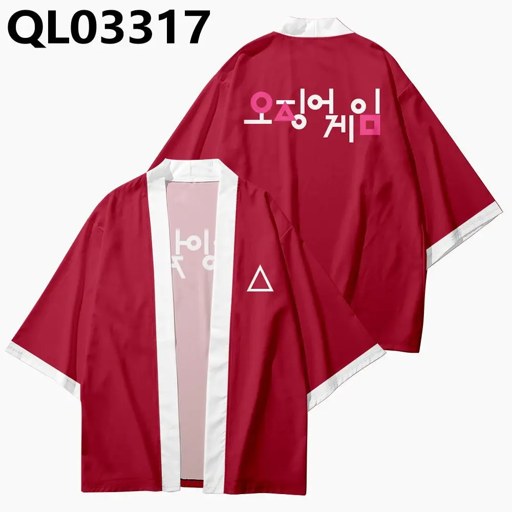 

Кимоно для мужчин и женщин, уличная одежда в стиле Харадзюку, красный кардиган с принтом самурая, юката, хаори, Оби, кимоно с принтом игры кал...