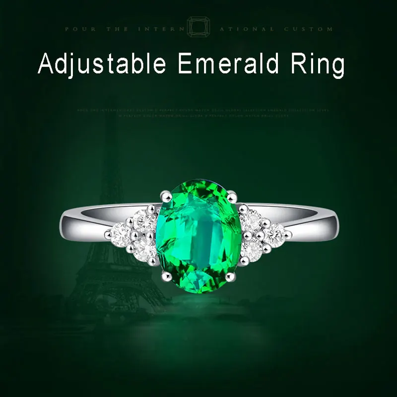 Женское кольцо Ataullah зелёный Изумрудный камень регулируемое из стерлингового