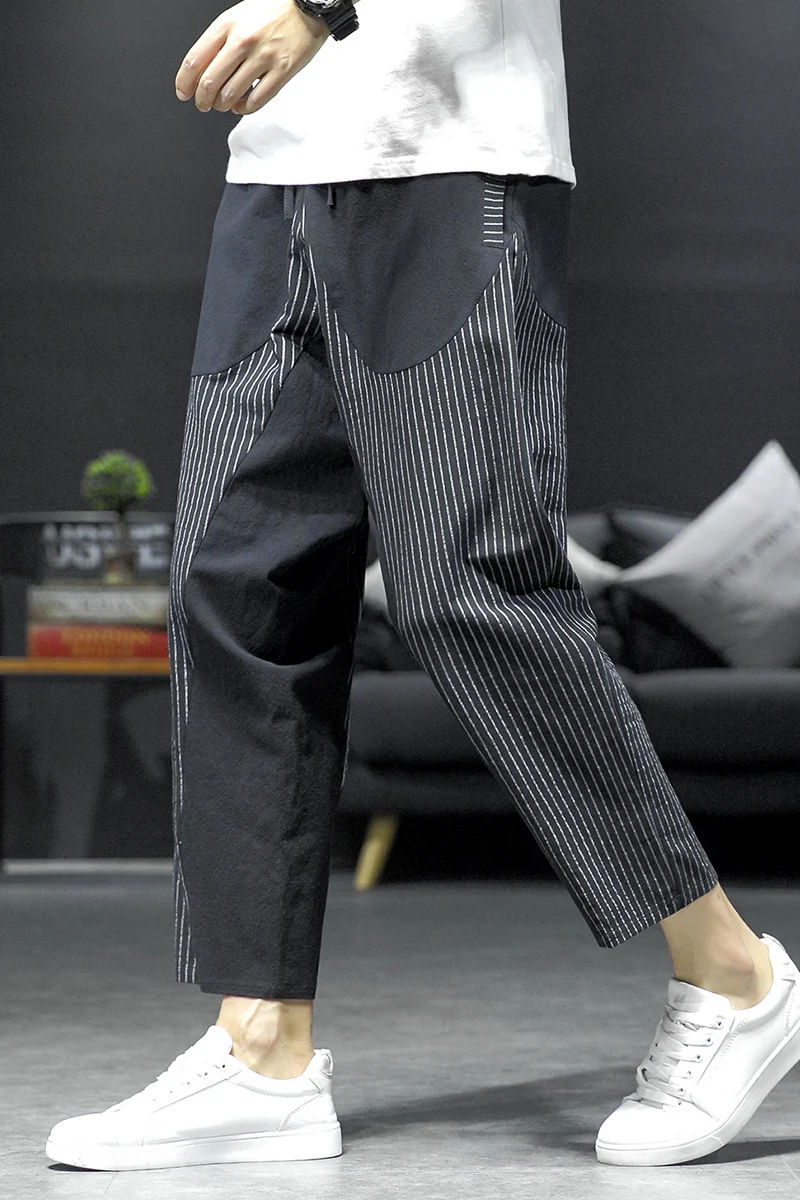 

2021 Autumn New Spliced Ankle Length Casual Pants Youthful Vitality Bloomers Carrot Pants 95%cotton Tapered Harem Pants Black