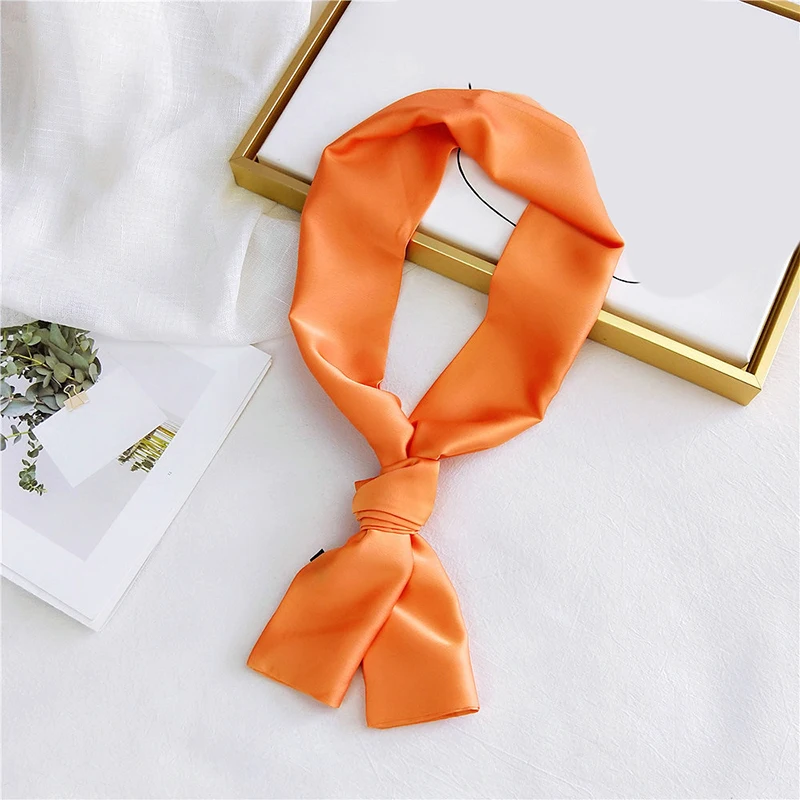 Длинный маленький платок женский узкий элегантный декоративный шелковый шарф