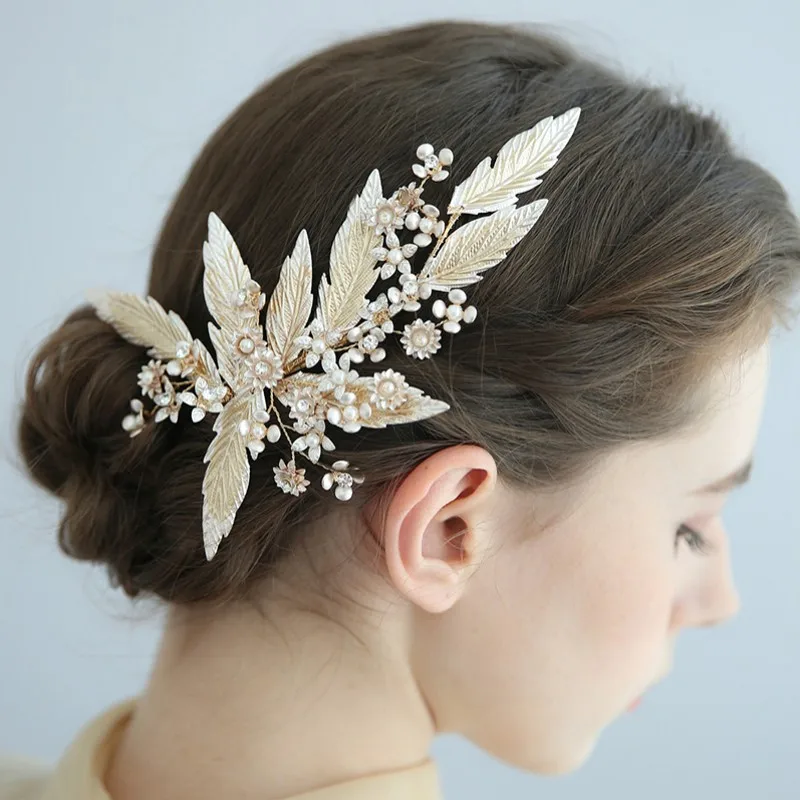 Свадебный зажим для волос ювелирный светильник Золотой лист свадебный головной
