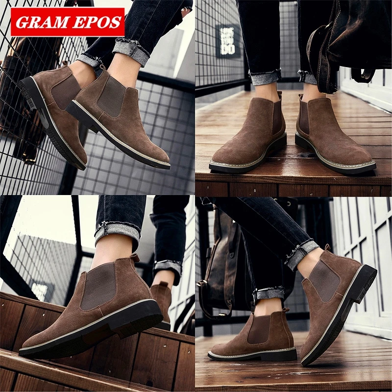 Мужские замшевые ботинки челси Черные ботильоны на меху Классические