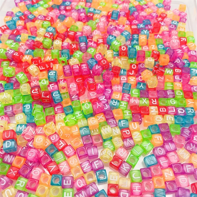 

300Pcs Colorful Fruit Color Alphabet beads Acrylic Square Letter Beads For Handmade DIY Jewelry Making Supplies Wholesale