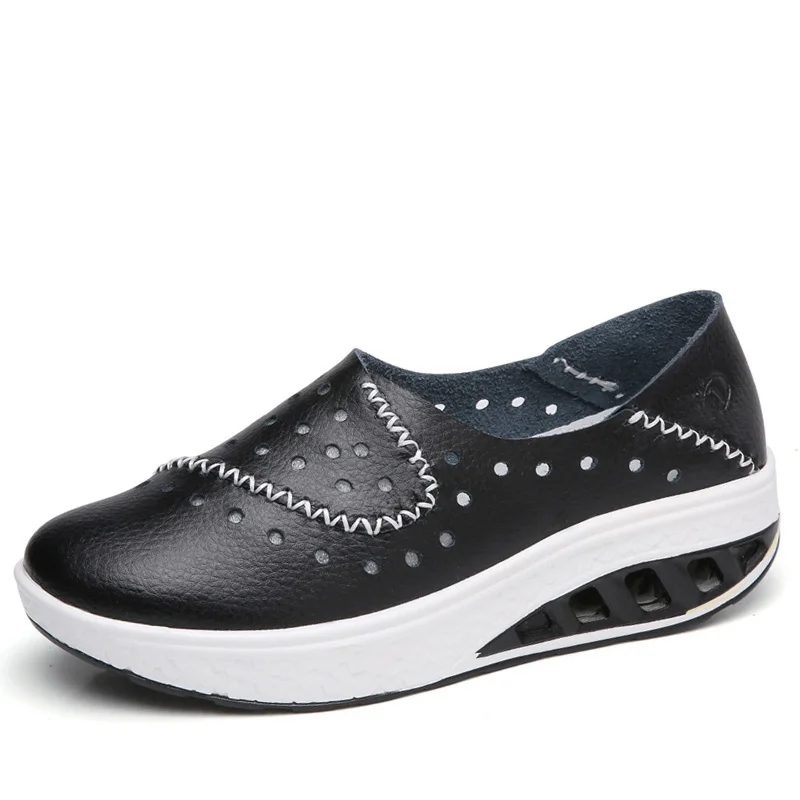 

WDZKN Genuine Leather Flat Platform Shoes Woman Casual Shoes Slip On flats Loafers Summer Sneaker Breathable Round Toe Footwear