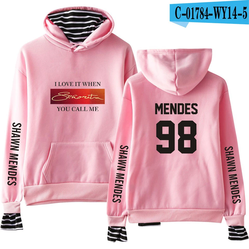 New shawn mendes Fake Two Pieces Hoodies Men/Women Autumn Winter Fashion Casual Sweatshirt Shawn Mendes Hip Hop Hoodie - Цвет: pink