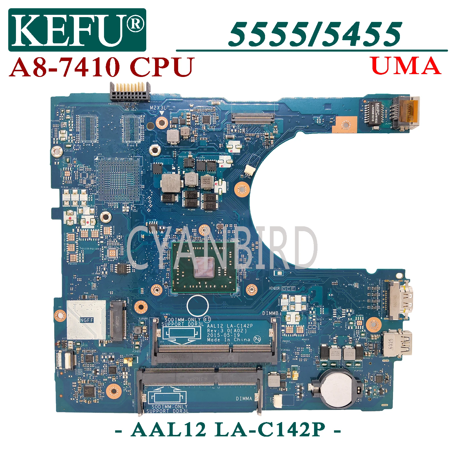 KEFU AAL12 LA C142P оригинальная материнская плата для ноутбука Dell Inspiron 15 5555 14 5455 с A8 7410