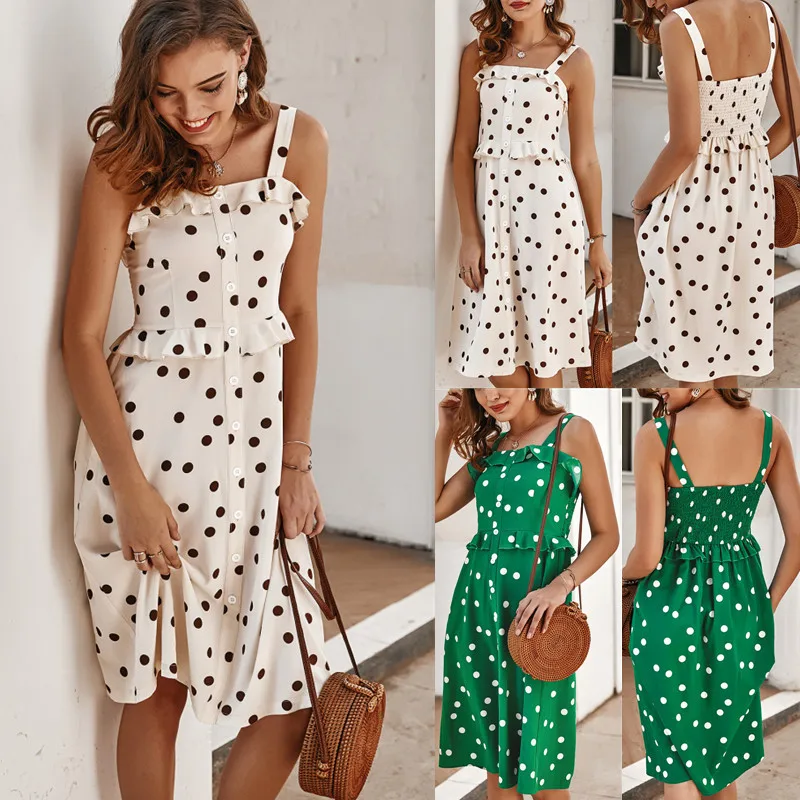 Женское платье на бретелях zaraing винтажное в горошек с оборками весна-лето 2020 |