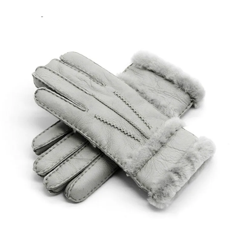 

100% Sheepskin Winter Gloves for Women Men Real Cashmere Fur Warm Gloves Full Finger Genuine Leather Mitten Hand Gloves