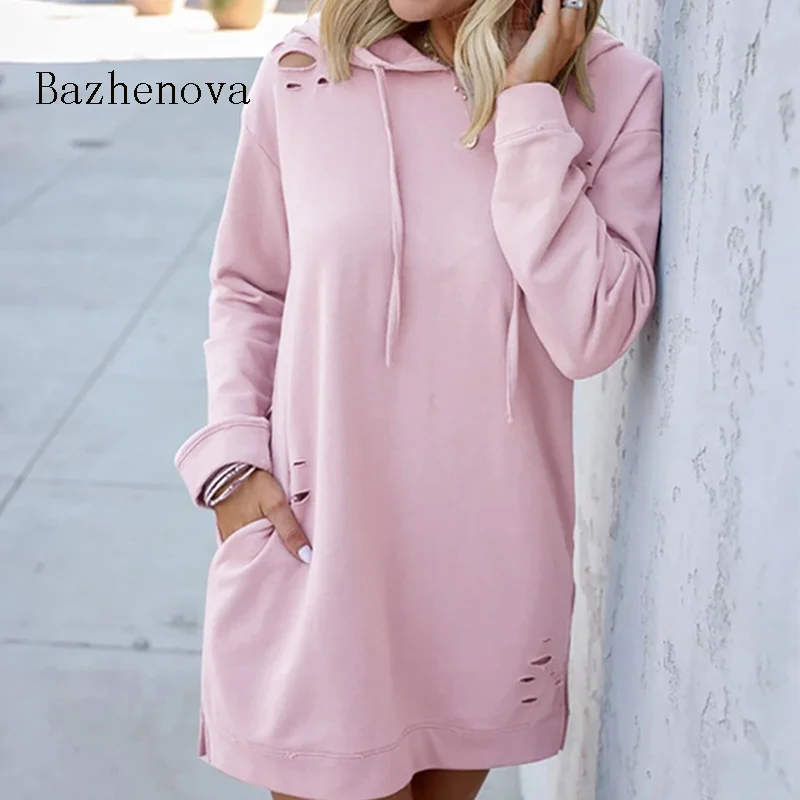 

Women Autumn Hoodies Casual Hole Hollow Pullovers Sweatshirts Long Sleeve Soild Color Tops Coat T1611