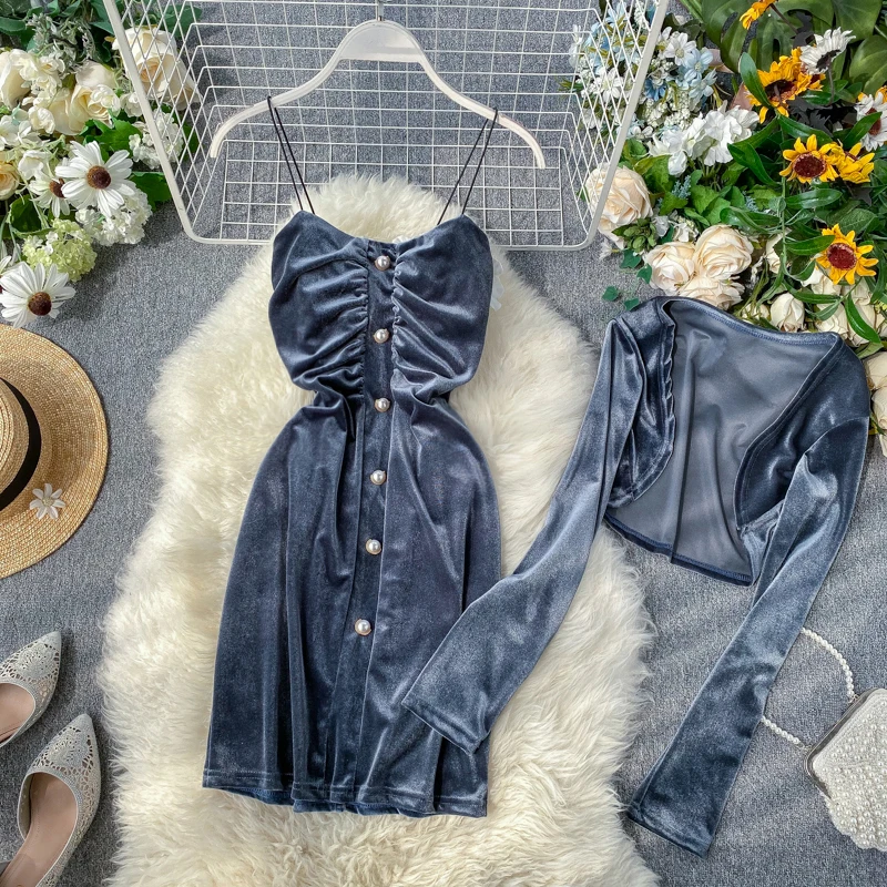 

Solid Two-piece Suit Women Sexy Dress Elegant Party V-neck Button Pencil Dress Ladies Empire Slim Chic Nightwear Mini Vestidos