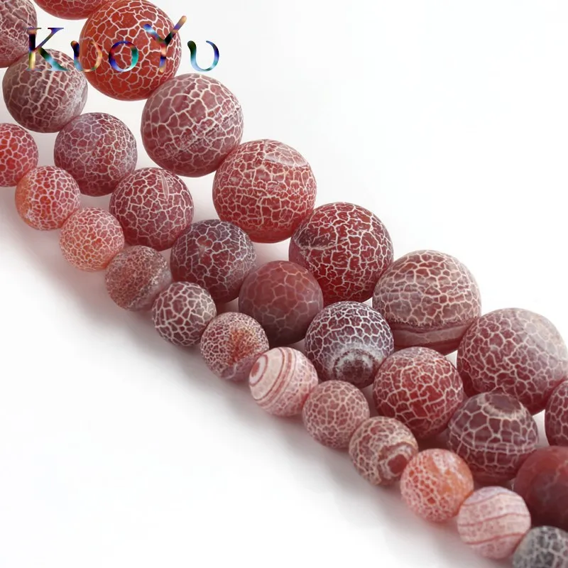 Natural Stone Matte Red Cracked Dream Fire Agates Dull Polish Spider web Onyx Beads For Jewelry Making DIY Bracelet 15&quot 6/8/10mm |
