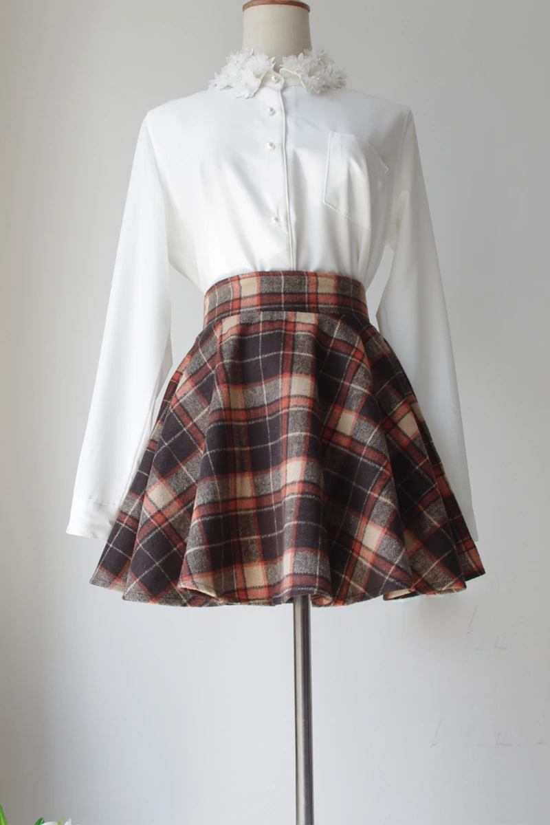 

Spring New Preppy Style Girl Plaid Pleated High Waist Big Swing Women Harajuku Short Autumn Skirt