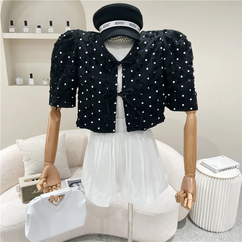 

New Women's Clothing Summer 2021 Fashion Loose design short sleeve Short Polka Dot Shirt thin Cardigan