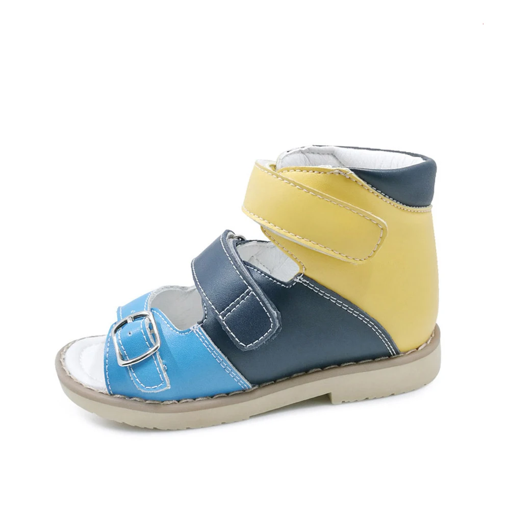 Кожаные сандалии для мальчиков, ортопедическая школьная обувь для детей, модная летняя прогулочная обувь с плоской стопой фото