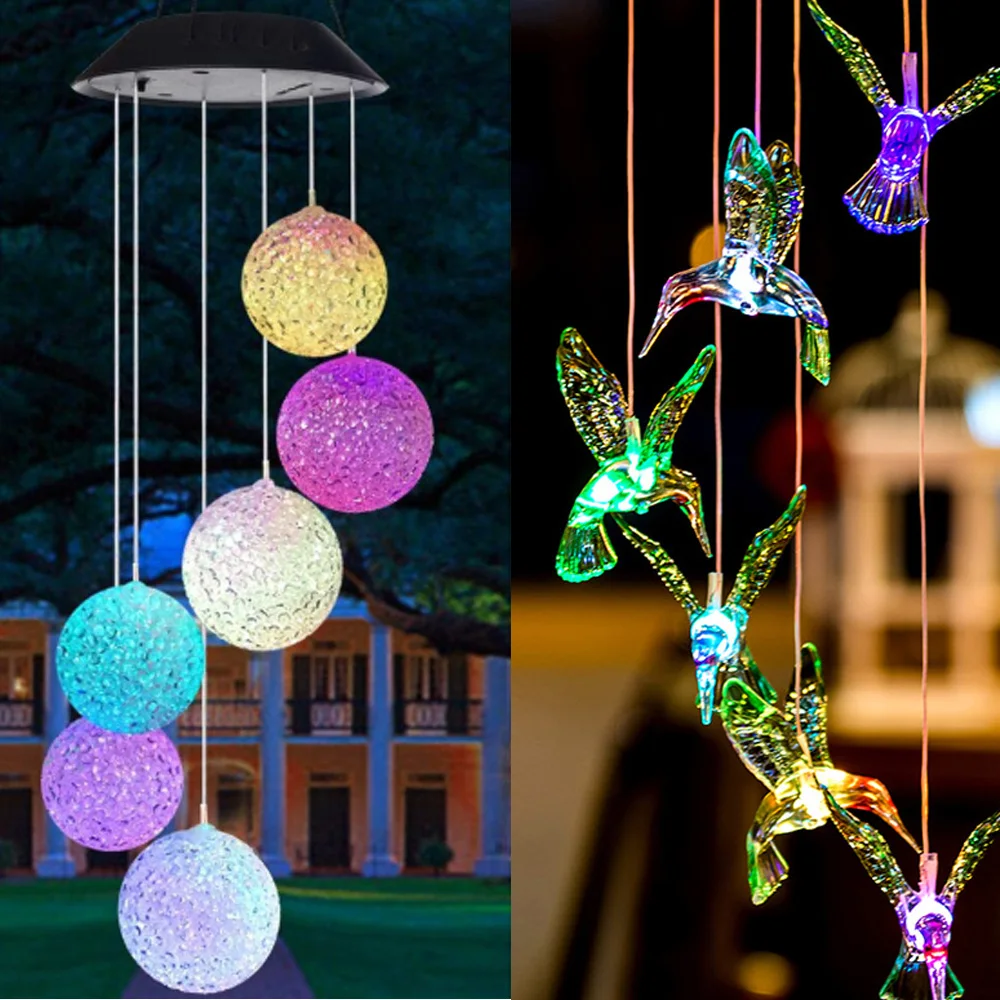 

Solar Light Outdoor Powered LED Wind Chime IP65 Waterproof Butterfly Hummingbird Lawn Lamps For Garden Yard Decoration