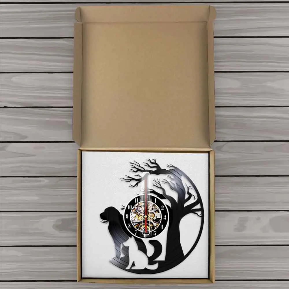 

Dog Family Wall Art Decor Clock Puppy Animal Pet Vinyl Record 3D Wall Clock Wall Watch Creative Wall Art Nursery Decor