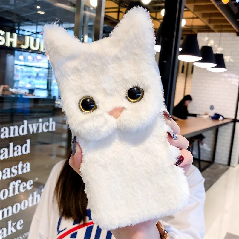 3D Cute Fluffy Plush Cat Ears Soft Silicone Phone Case For Samsung Galaxy S21 S20 S10 S9 S8 Note 20 10 9 A51 A71 A12 A52 A72 M31