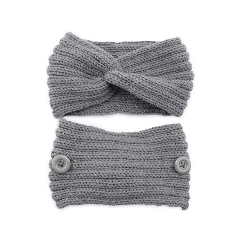 

Knitted Woolen Women Headband Winter Hair Accessories Cross Twist Warmer Ear Button Elastic Hairbands Mask Holder Headwrap