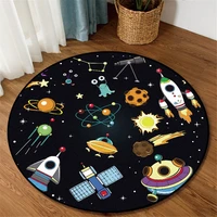 cartoon space planet round carpet blue black spacecraft rocket 3d printed childrens rug soft non slip floor carpet for bedroom