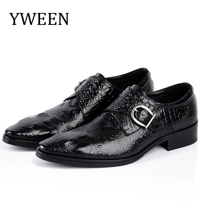 Туфли мужские деловые крокодиловый узор заостренный носок пряжка модная деловая