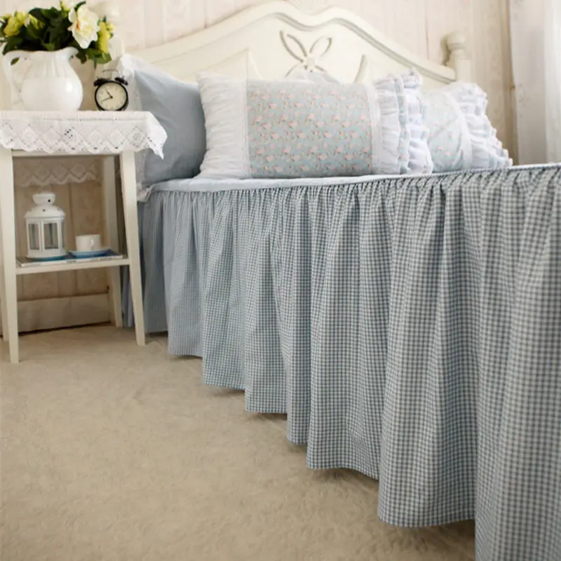 

Top Quality European blue plaid bedspread tribute silk cotton bedding princess bedroom bed sheet twinkle processing bedspreads
