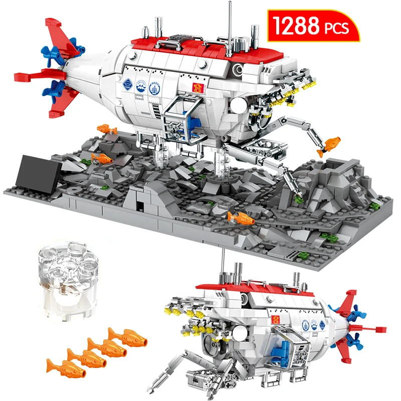 

1288pcs Compatible Technical Deep Sea Submarine Jiaolong Building Blocks Manned Submersible Missile Detector Bricks Toys For Boy