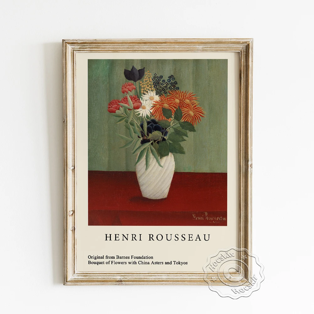 

Henri Rousseau Exhibition Retro Poster, Bouquet Of Flowers With China Asters And Tokyos Art Prints Wall Picture Home Decor Print
