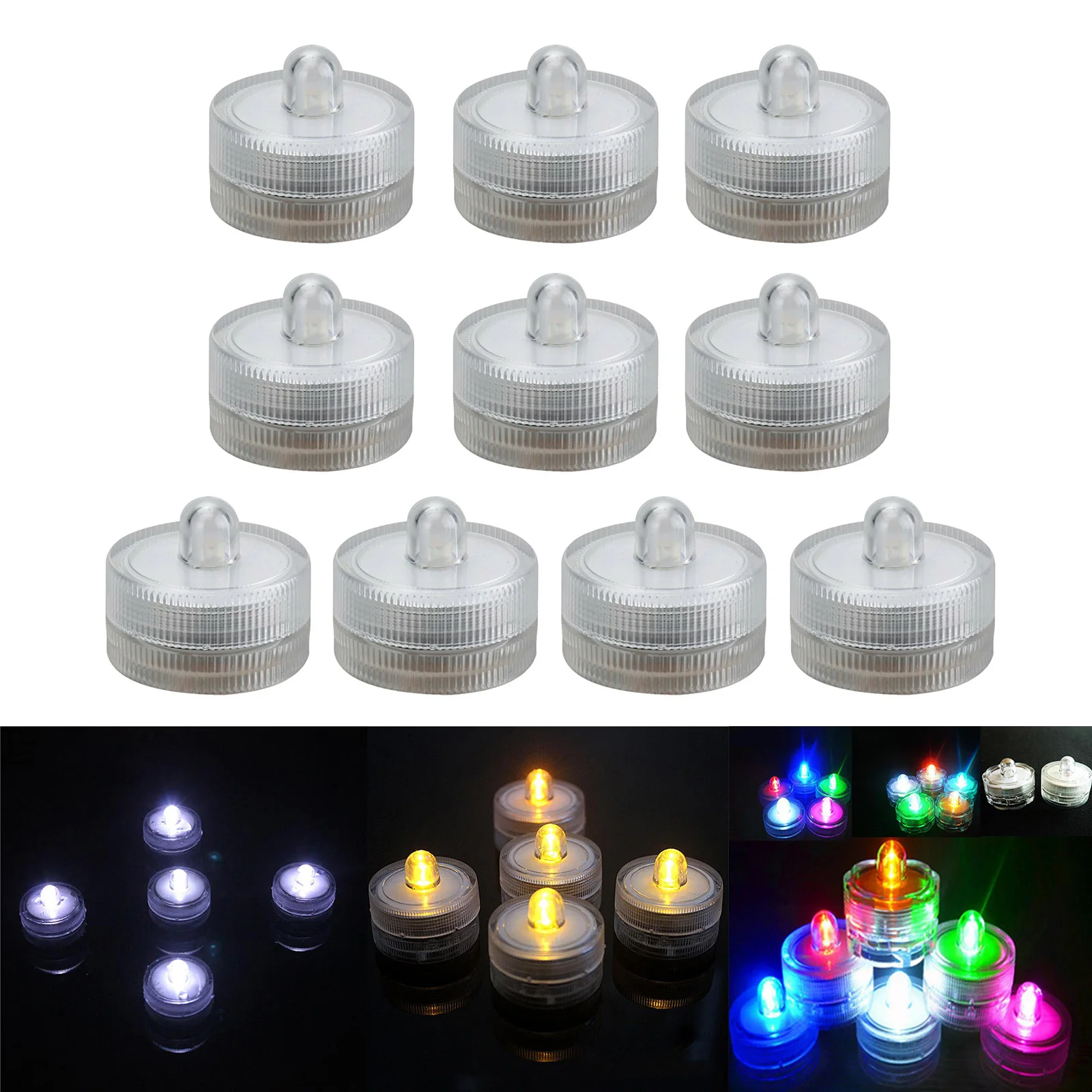 

10Pcs Flameless Flickering Battery LED Tea Light Candles Submersible Waterproof