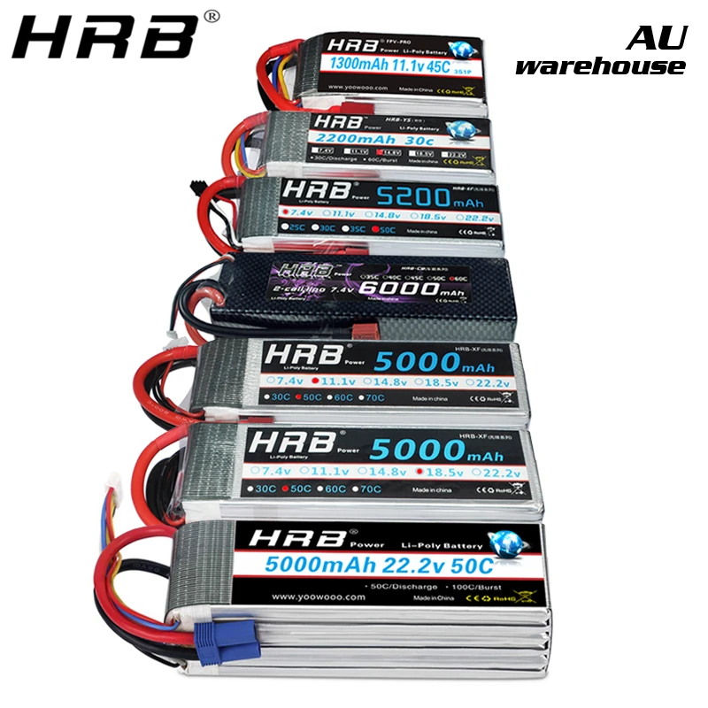 Аккумулятор HRB Lipo 2S 3S 4S 6S 2200mah 4000mah 5000mah 5200 6000mah 7 4 V 11 1 14 8 18 5 22 2 RC Parts XT60 T Deans XT90 EC5 |