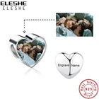 ELESHE 925 стерлингового серебра с амулетами подвесками любовных сердечек, пользовательские фото бусы, подходят к оригинальному браслету, для женщин, Выгравируйте имя чехол типа 