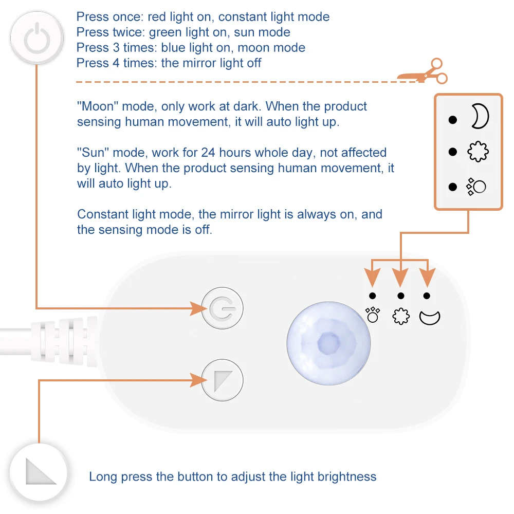 Светодиодный косметический зеркальный светильник USB настенный для макияжа