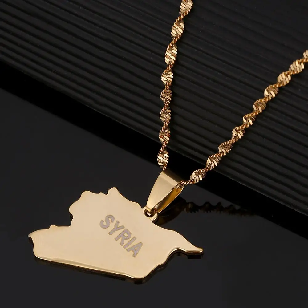 Stainless Steel Fashion Syria Map Pendant Necklaces Gold Color Syrians Chain Jewelry | Украшения и аксессуары