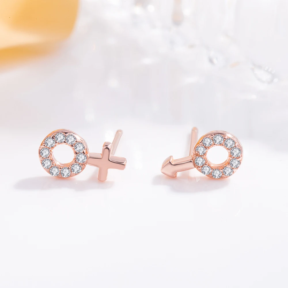 Серьги-гвоздики с символами пары для девочек и мальчиков 100% проба серебро 925