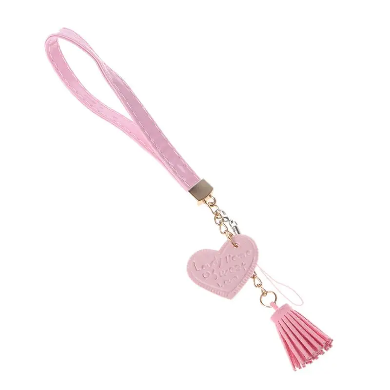 Pink Любовь с кисточкой-сердцем на запястье ремешок Ремешок для Телефона iPhone 7 8X6 samsung Xiaomi камера USB флеш-накопители брелки - Цвет: Pink