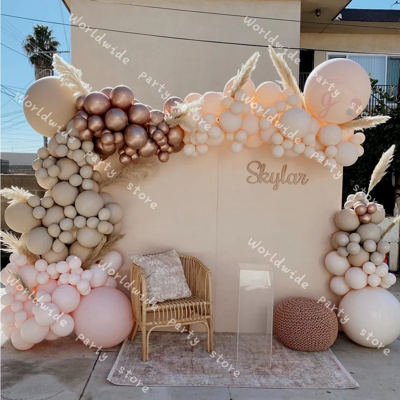 Ballon Birthday Baby Shower 189pcs Doubled Nude Balloon Garland Arch Wedding Decoration Double Apricot Rose Gold Party Decor