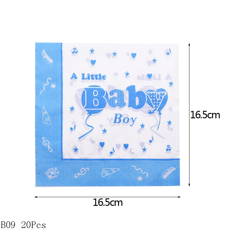 B09 Boy or Girl Baby Shower Disposable Tableware Gender Reveal Cup Plate Napkin Tablecloth Garland Birthday Party Decoration - Color: B09